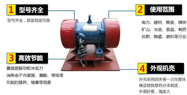 lzf倉(cāng)壁振動(dòng)器：1，型號(hào)齊全：型號(hào)齊全，質(zhì)量穩(wěn)定可靠。2，適用范圍：電力，建材，糧食，煤炭，礦山，冶金，食品，制藥，化肥，陶瓷，磨料等行業(yè)。3，高效：靠高頻振動(dòng)和沖擊力消除由于內(nèi)摩擦，潮解，帶電等引起的塔供，堵塞等現(xiàn)象。4，外觀機(jī)殼：外殼采用消失模一次性整體鑄造替換原有分體制造，外觀好看，強(qiáng)度大。