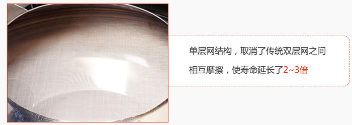 單層網(wǎng)結(jié)構(gòu)，取消了傳統(tǒng)雙層網(wǎng)之間相互摩擦，使壽命延長了2~3倍
