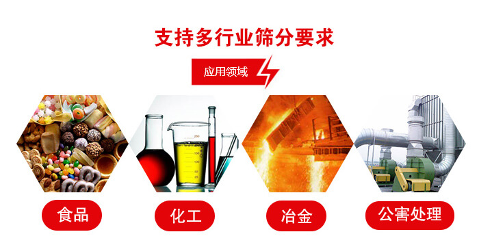 旋振篩適用的行業(yè)：食品行業(yè)，化工行業(yè)，冶金行業(yè)，公害處理等。